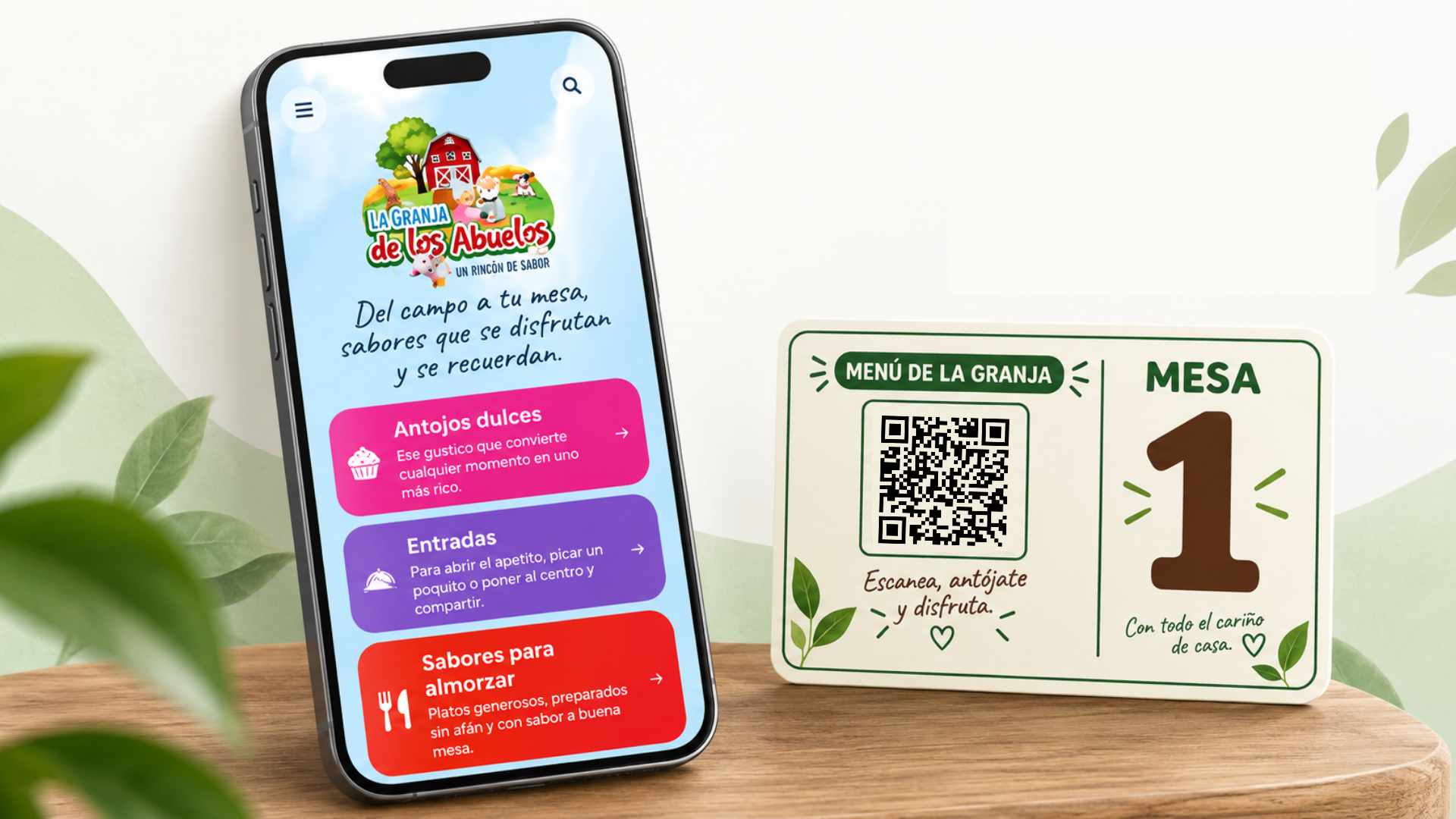 Vista de la carta digital de La Granja de los Abuelos